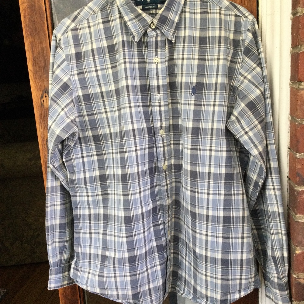 RALPH LAUREN Men’s Custom Fit Blue Plaid Shirt…
